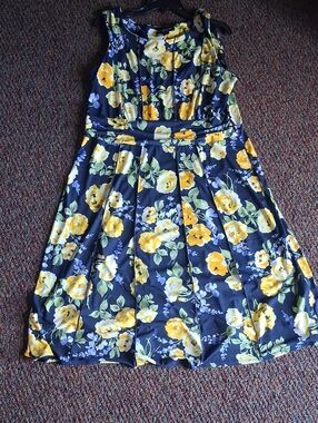 Perceptions Navy Dress with Yellow Floral Print